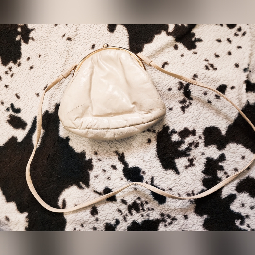 Cream Mini Crossbody Bag with Gold Frame